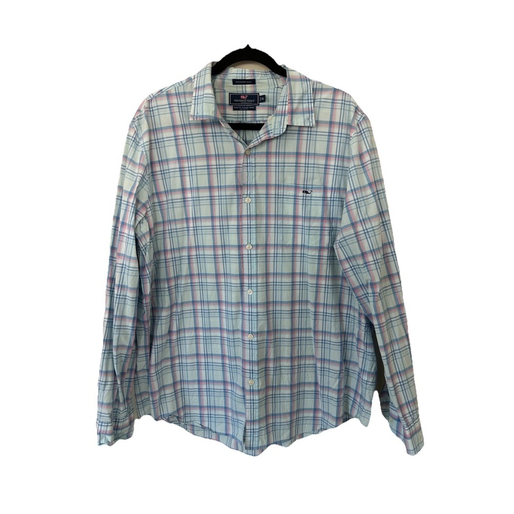 Vineyard Vines Shirt Men XL‎ Slim Fit Tucker Blue Pink Plaid Button Down